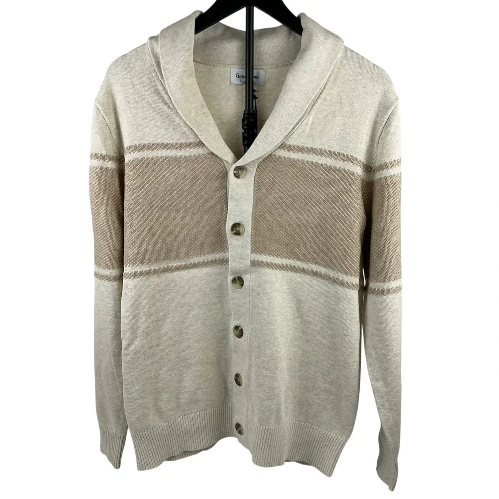 Goodfellow & Co‎ Shawl Collar Cardigan M Cream Tan Stripe NWT